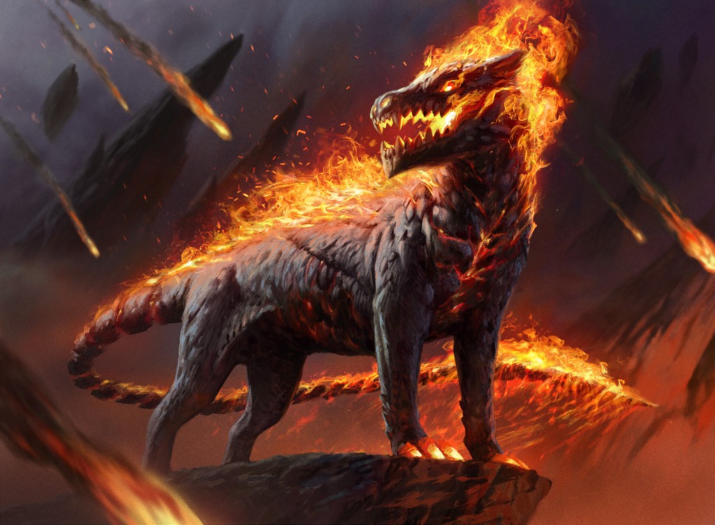 MtG Art: Akoum Hellhound from Zendikar Rising Set by Jason Kang - Art